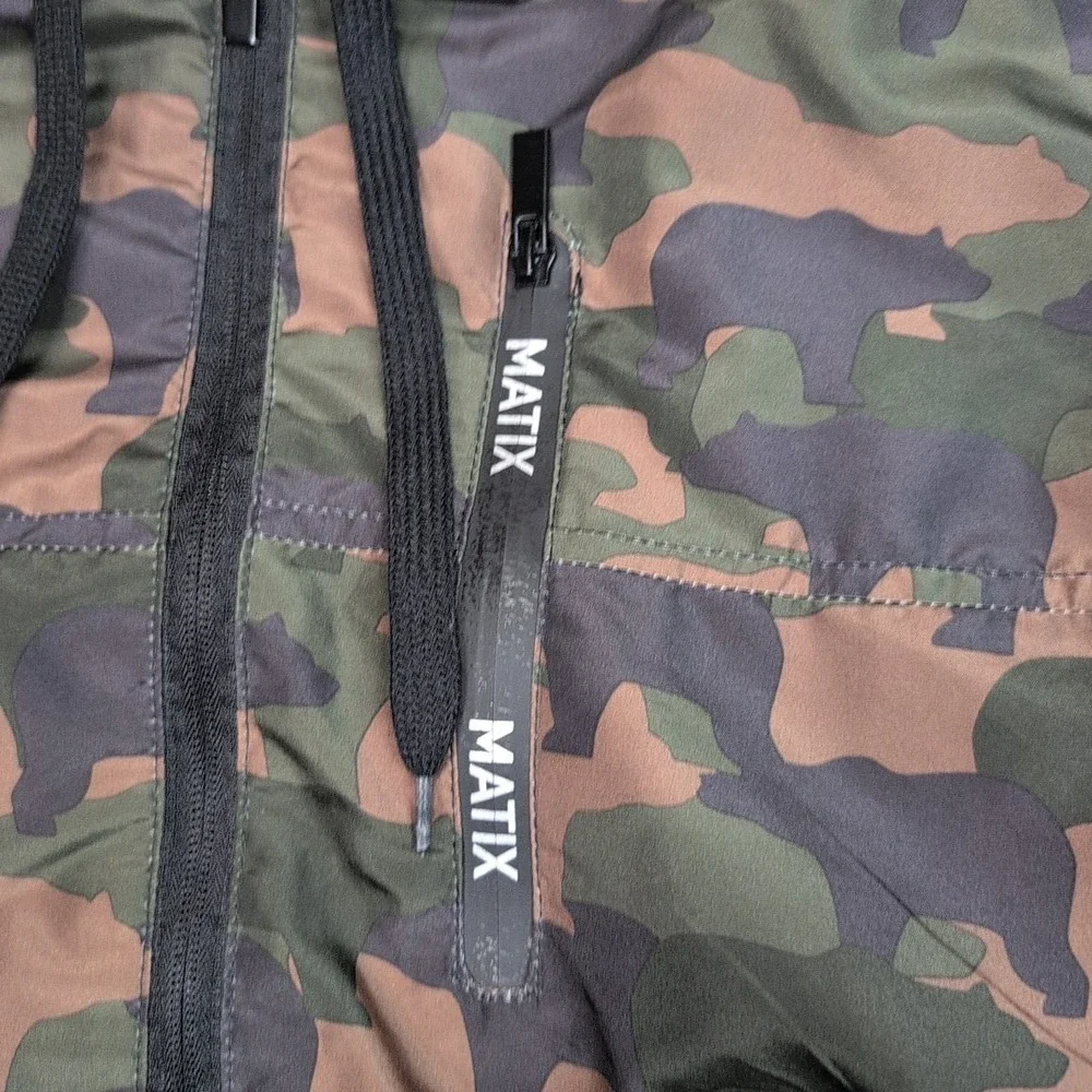 Matix Jacket Mens M Green Camo‎ Hood Windbreaker Zip Up Hunting Pockets Casual